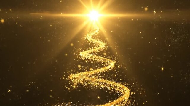 A glowing golden particle tree shape on a dark background