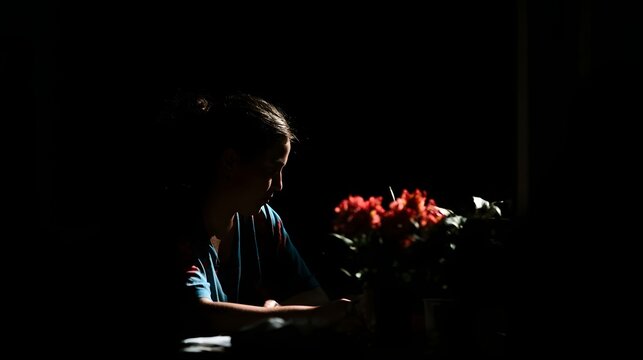 An ic scene illuminated by dramatic lighting creates a thoughtful and compelling atmosphere