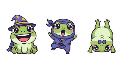 Obraz premium Cute Cartoon Frogs in Halloween Costumes.