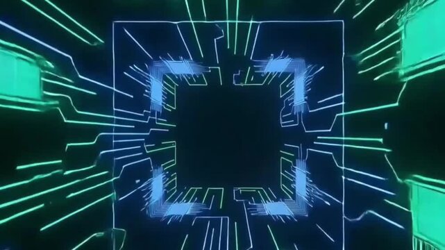 4K Quantum Computer Data Stream  Futuristic Neon Digital Circuit Seamless Loop Motion Background No Sound
