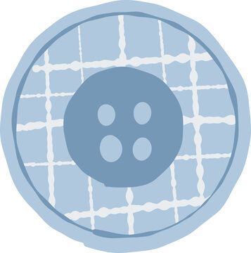 Hand Drawn Blue Plaid Round Sewing Button whimsy Illustration