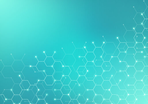 Genetic engineering and molecular structure, hexagon DNA network, science chemical and biotechnology concept, innovation technology, healthcare, and medicine design.