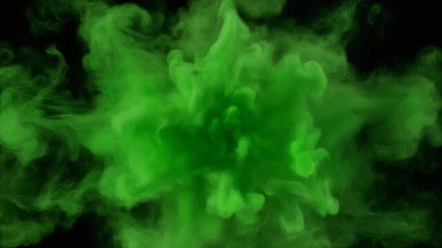 Green smoke explosion fills the dark background with fog
