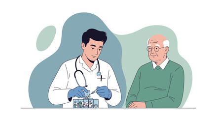 Fototapeta premium Doctor Caring For Elderly Patient: Medical Consultation, Healthcare, Senior Check-up