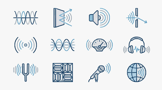 Modern Audio Technology and Communication Icons Set.