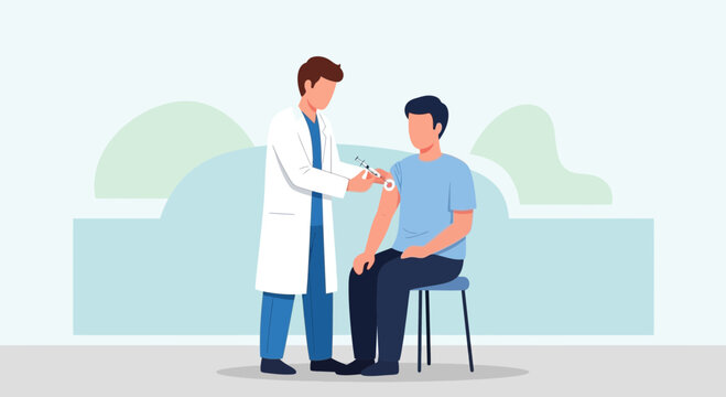 Doctor administering vaccine to patient, medical professional gives injection
