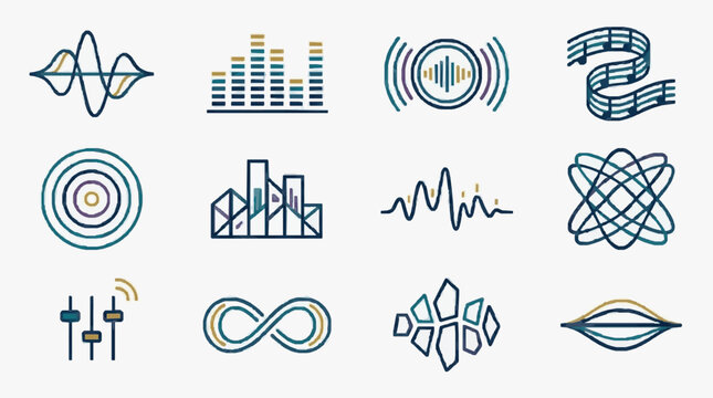 Modern Audio Visualization and Sound Wave Icons.