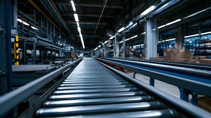 Naklejka premium A mechanical view of an industrial logistics system bathed in harsh overhead light emphasizing a powerful and structured environment