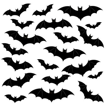 A collection of black bat silhouettes on a white background (1)