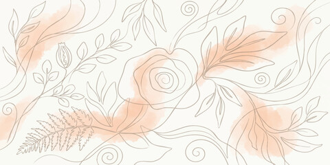 Abstract feather floral vintage vector pattern design wallpaper with ornamental swirl and nature decoration elements © Kaosar