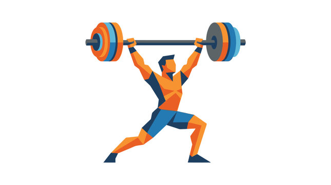 Flat Vector Illustration of a Weightlifter Lifting Barbell