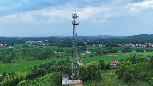 Aerial view of a signal transmission tower