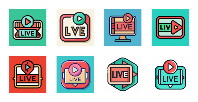Colorful flat icons for mobile app categories - Bright, modern flat icons representing different mobile app categories like games, shopping, music, and social media in a vibrant style.