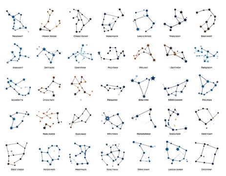 A collection of star charts with various constellation patterns