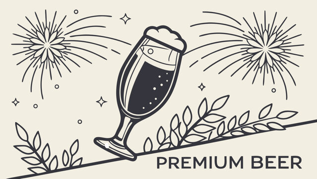 A glass of beer with fireworks and wheat stalks