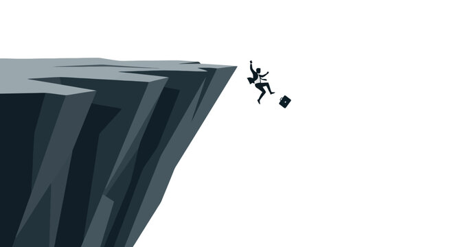 Business Man Falling From Cliff Edge Concept.