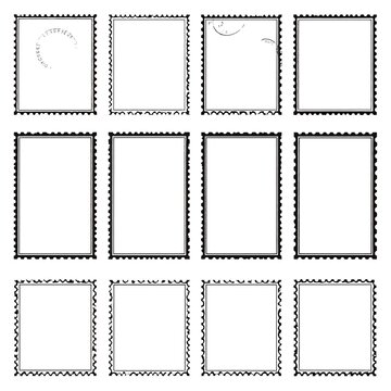 A collection of twelve blank rectangular frames