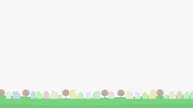 住宅と街路樹。春夏秋冬、季節が変化するイラスト動画