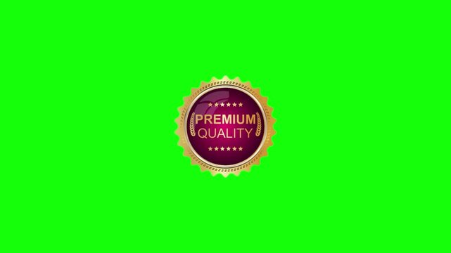 Original 100 percent gold shield badge animation on green screen for authentic product labels.