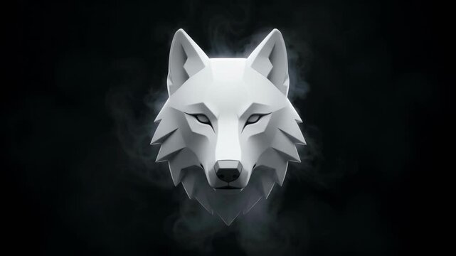 Stylized White Wolf Head Emerging From Smoke in Dark Cinematic Environment for Digital Art Concept