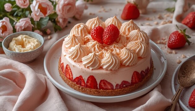 strawberry and berry souffl&eacute; cake