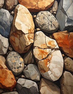 A collection of varied, multicolored stones and rocks