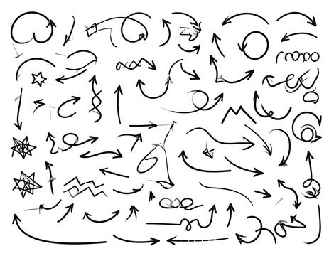 A collection of various black hand-drawn arrows and symbols on white