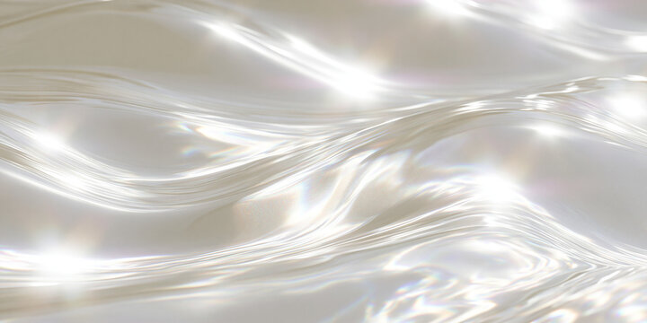 Abstract elegant white silk texture with soft liquid waves and iridescent pearl highlights