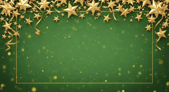 Golden stars on green background with blank space for text