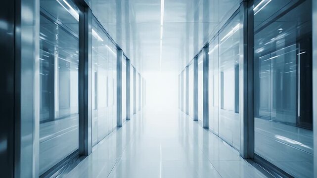 Modern office interior with glass walls.