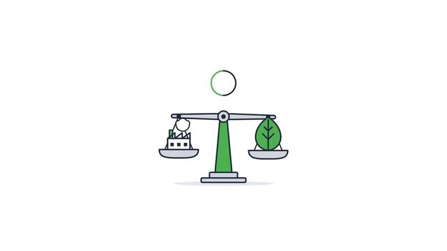 Looping Net Zero Emissions Balance Scale Animation with Factory and Tree Elements
