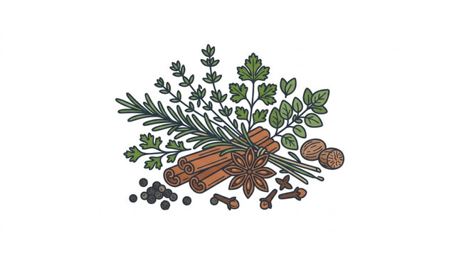 Aromatic Spices and Herbs Collection for Cooking.