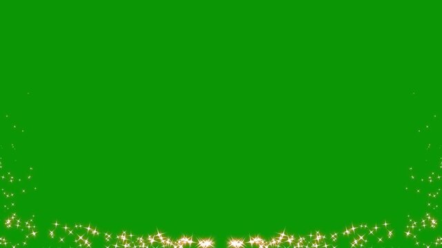 Rectangular frame with shimmering golden star particles glittering movement on a green background, border frame alpha channel animation, Golden particles moving luxury glittering on frame border