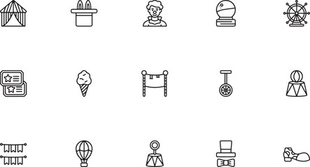 Magic Show and Carnival Entertainment Line Icons © Mr. Akash