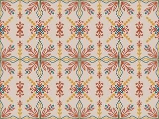 Fototapeta premium Boho Folk Art Geometric Seamless Pattern in Warm Earth Tone Colors