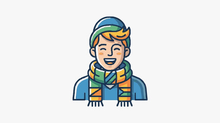 Fototapeta premium Smiling young man wearing a winter hat and scarf.