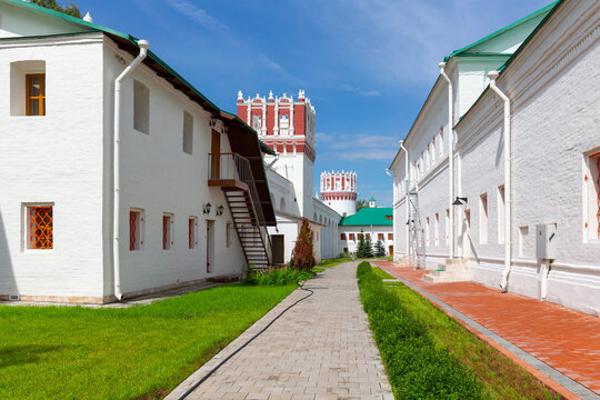 Old stone buildings and towers at the Novodevichy Convent, Moscow, Russia