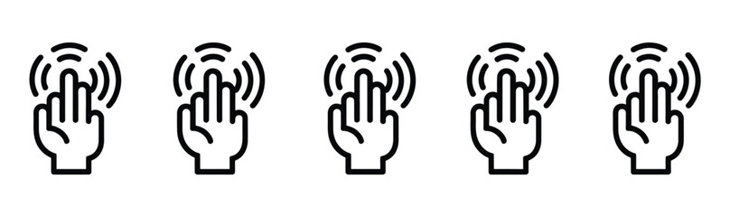 Hand hello icons set, waving hand gestures, hi, bye, greeting and goodbye symbols for communication and social interaction vector design. © AYAT