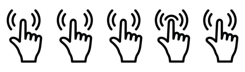 Hand hello icons set, waving hand gestures, hi, bye, greeting and goodbye symbols for communication and social interaction vector design. © AYAT