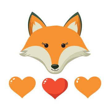 Cute cartoon fox face with hearts