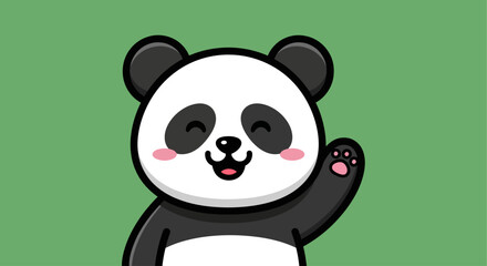 Fototapeta premium Cute cartoon panda waving hello with a happy smile