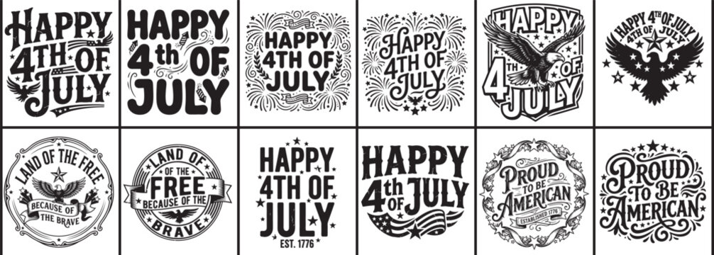 4th of July SVG Bundle, Happy Independence Day Distressed Vector Badges