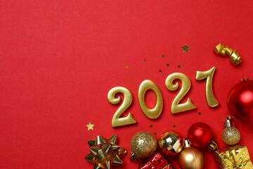 Happy New Years 2027. Christmas background with festive decorations. Christmas holiday celebration. New Year concept, space fo text