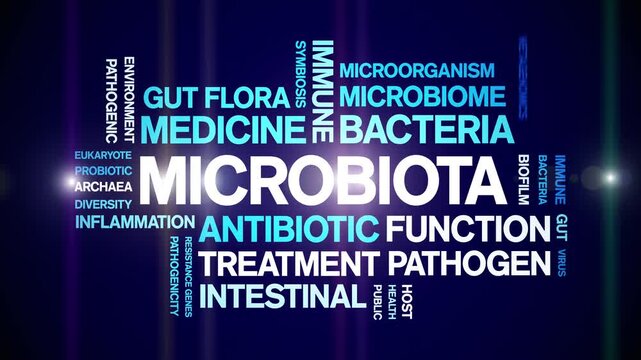 Microbiota animated word cloud-text design animation tag kinetic typography seamless loop.