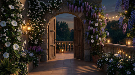 Fototapeta premium Charming Mediterranean Garden at Dusk