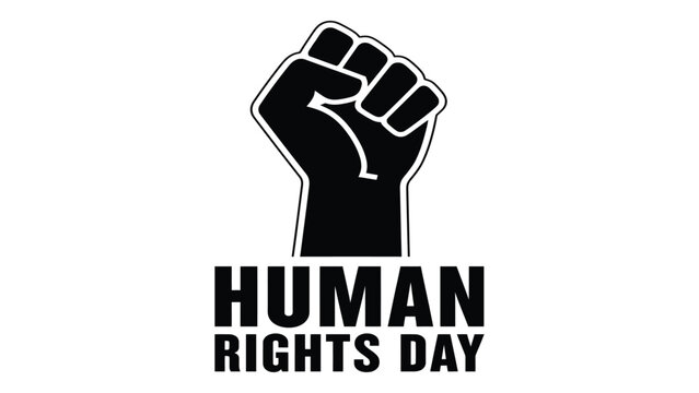 Raised fist symbol represents the ongoing struggle for international human rights.