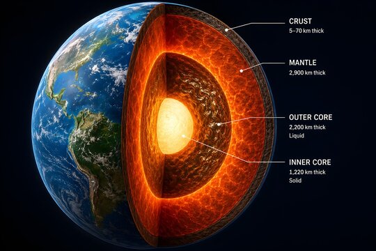 Earth Internal Layers Cross Section Educational Graphic