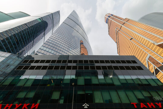 Modern office glass skyscrapers of Moscow City business center, Russia