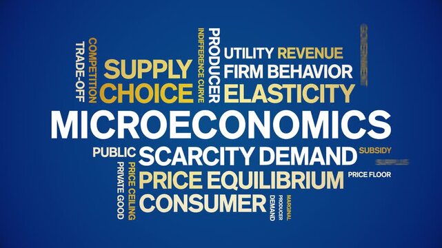 Microeconomics animated word cloud-text design animation tag kinetic typography seamless loop.