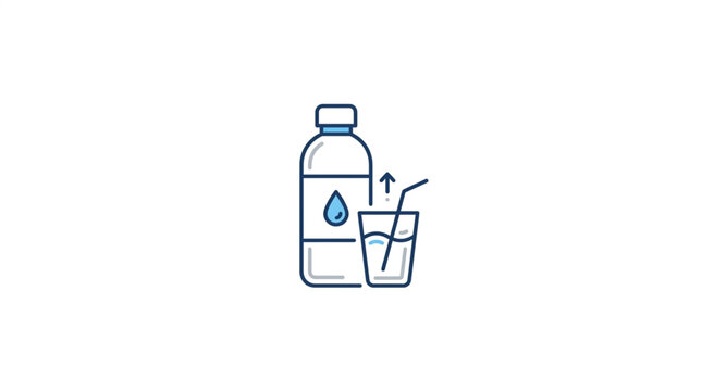 Clear plastic bottle of water with a glass and straw.